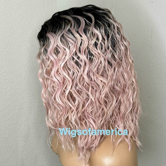 Bob Pink wig ombré side part 14 inches medium length - Picture 4 of 6